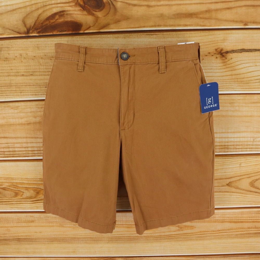 George Shorts Flat Front Mens 30 Brown Cotton Blend Pockets Just Above the Knee‎